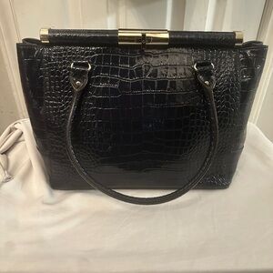 Kate Spade Glossy Black Croc-Embossed Satchel
